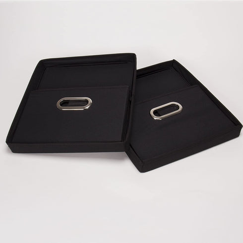 Household Essentials Fabric Storage Boxes with Lids and Handles, Black