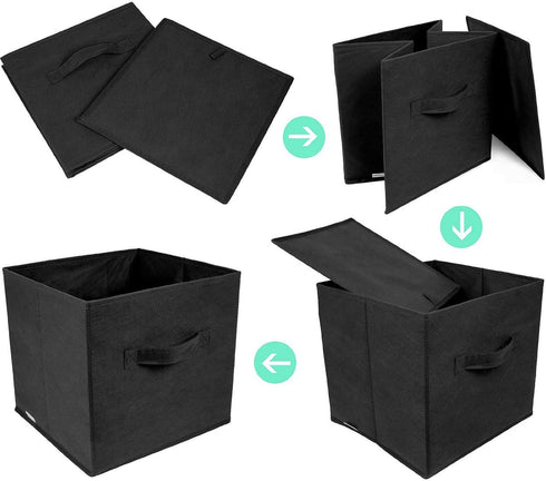 Greenco Foldable Storage Cubes Non-woven Fabric -6 Pack-(Black)