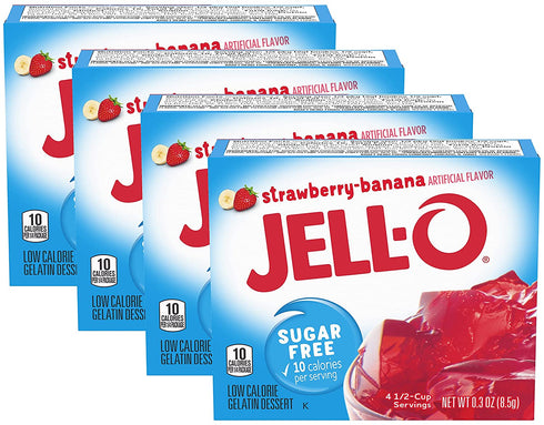 Jell-O Sugar-Free Gelatin Dessert, Strawberry Banana (Pack of 4)