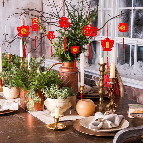 Whaline 36 Pieces Chinese New Year Decorations Chinese Knot Pendant Red Hanging Ornaments,Lucky Fu Pendants for New Year Home Office Car Trees Spring Festival New Year Decorations (6 Designs)