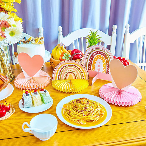 10 Pieces Rainbow Party Decorations Boho Rainbow Decor Rainbow Centerpieces for Tables Rainbow Honeycomb Paper Centerpiece Heart Honeycomb Party Rainbow Table Decorations for Birthday Baby Shower