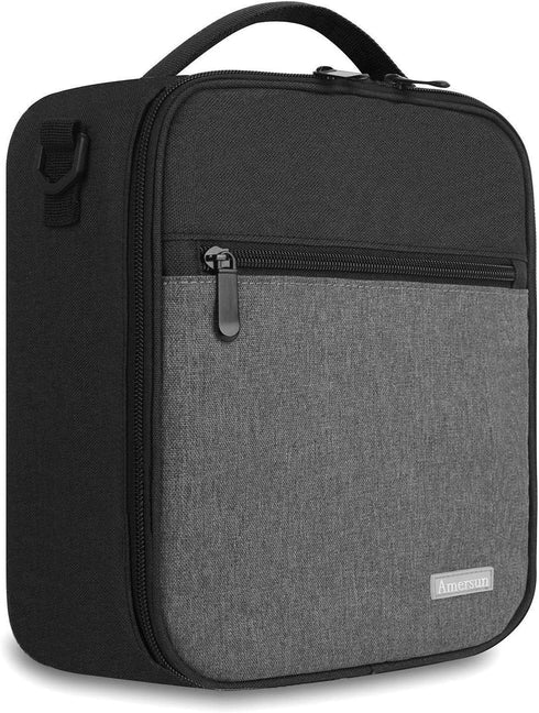 Lunch Box with Padded Liner,Amersun Spacious Insulated Lunch Bag Durable Thermal Lunch Cooler Pack with Strap for Men Women Boys Girls Adults School Sport Beach Picnic Work Camp,2 Pocket(Black Gray)