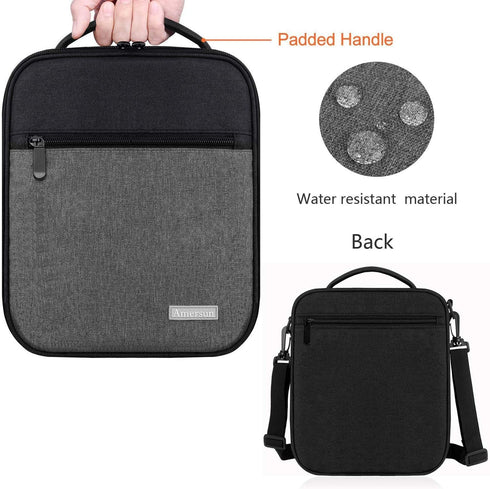Lunch Box with Padded Liner,Amersun Spacious Insulated Lunch Bag Durable Thermal Lunch Cooler Pack with Strap for Men Women Boys Girls Adults School Sport Beach Picnic Work Camp,2 Pocket(Black Gray)