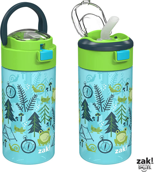 Zak Designs Genesis Non BPA Plastic 18 oz Kids Water Bottle 2 Pieces set Leak-Proof Design is Perfect for Outdoor Sports with Interchangeable Lid and Built-In Carry Handle, Campout