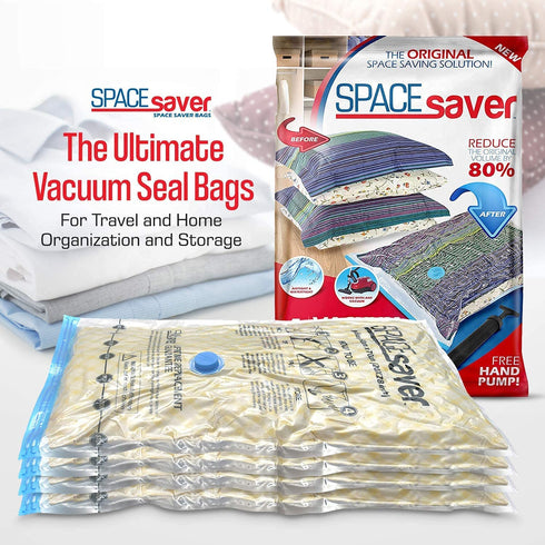 Spacesaver Premium Vacuum Storage Bags. 80% More Storage! Hand-Pump for Travel! Double-Zip Seal and Triple Seal Valve! Vacuum Sealer Bags for Comforters, Blankets, Bedding, Clothing! (Large 3-Pack)