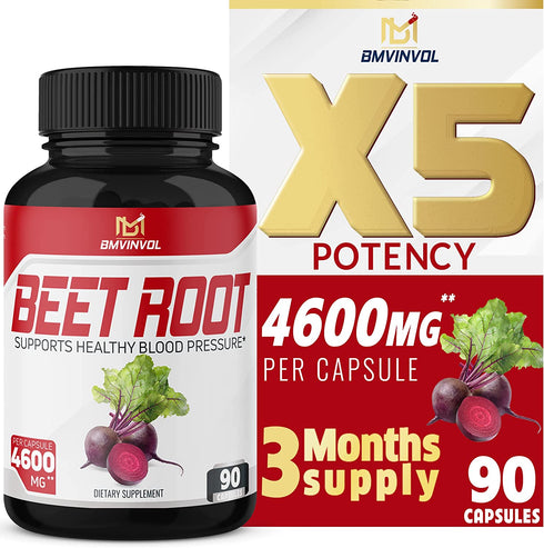 Beet Root Capsules - 4600mg Herbal Equivalent - 11in1 Powerful Blend of Olive Leaf, Garlic, Turmeric - Supports Healthy Blood Pressure, Digestive, Immune System - 3 Months Supply