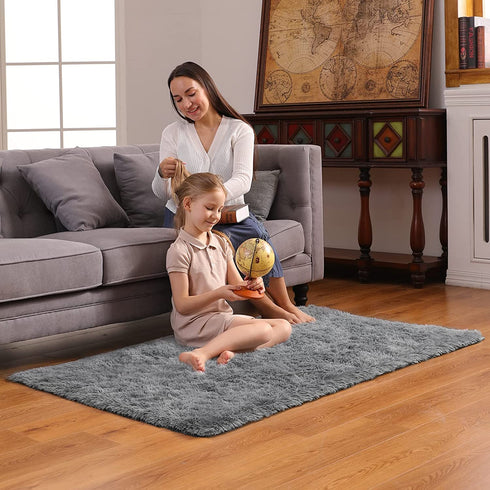 Ophanie 3 x 5 Feet Rugs for Bedroom, College Dorm Room Grey Small Area Rug, Non-Slip Fluffy Shaggy Bedside Floor Soft Shag Fuzzy Plush Indoor Carpet for Kids Boys Teen Home Decor Aesthetic, Nursery