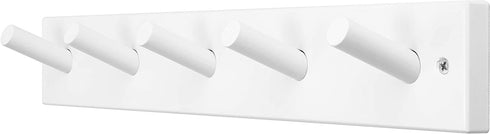 SKOLOO Wooden Wall Mounted Coat Rack,16'' Hole to Hole, 5 Pegs Bamboo Wall Hook for Hanging Clothes Robes Towels Hats,White
