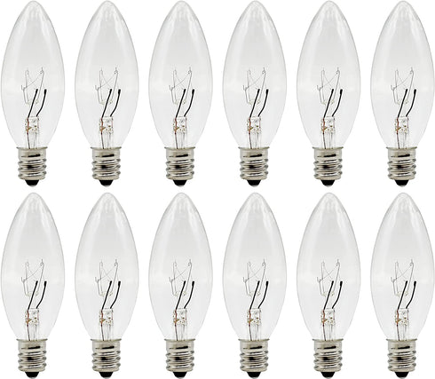 Creative Hobbies® Replacement Light Bulbs for Electric Candle Lamps, Window Candles, & Chandeliers - 7 Watt Candelabra (E12), Clear, Steady Burning, 120v 7w Bulb - Pack of 12