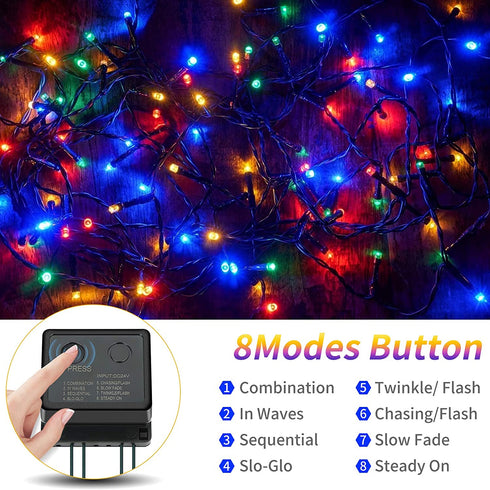 QUWIN Waterproof LED Outdoor Christmas String Lights, LED UL Certified 8 Modes with End-to-End Plug, Indoor & Outside Fairy Light for Christmas Tree, Patio, Wedding, Party (115Ft Multi-Color)