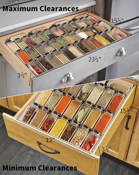 Adjustable Spice Rack, Expandable Plastic Tray Drawer Organizer 12" to 23" Stackable Tray, 4 Slanted Tier Spice Storage Organizer Insert, for Spice Jars, Vitamins, Seasonings Kitchen Drawer Cabinet