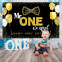 Boys 1st Birthday Mr. Onederful Party Decoration Photography Backdrop Boy Toddler Little Man First Birthday Cake Table Decor Banner(Black)