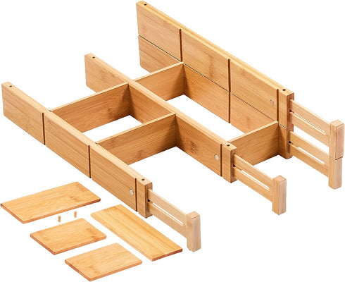 Bamboo Drawer Dividers for Clothes With 8 Inserts, Drawer Dividers Kitchen Utensils(16-20IN) Adjustable Expandable Deep Spring Loaded Separators Organizer for Office Silverware Dressers and Bathroom 4 Pack