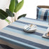 Cotton Linen Stitching Tassel Tablecloth Striped Three-Colour Square Table Cover for Kitchen Dining Tabletop Decoration, Blue, 53 x 53 Inch