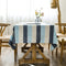 Cotton Linen Stitching Tassel Tablecloth Striped Three-Colour Square Table Cover for Kitchen Dining Tabletop Decoration, Blue, 53 x 53 Inch
