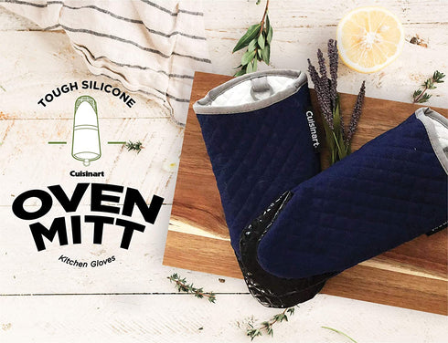 Cuisinart Silicone Oven Mitts, 2pk - Heat Resistant Quilted Oven Gloves to Safely Handle Hot Cookware - Soft Insulated Deep Pockets, Non-Slip Grip and Convenient Hanging Loop - Navy Aura
