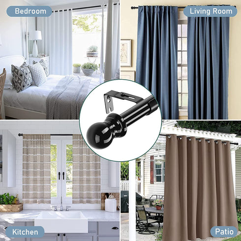 1 inch Black Curtain Rods Set - Stainless Steel Decorative Curtain Rods For Windows,30-56" Heavy Duty Adjustable Curtain Rods for Drapes and Curtains (2 Brackets)