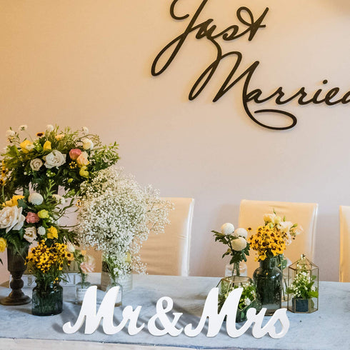 Bloobloomax 6 Inches High Wooden Mr and Mrs Sign Rustic Mr & Mrs Letters Wedding Signs,Photo Props,Party Table,Top Dinner,Rustic Wedding Decorations, White
