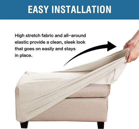 Ottoman Cover Slipcover Rectangle Fit Length 33"-38" Footrest Sofa Slipcovers Stool Cover Footstool Protector Covers Feature Stretch Thick Soft Jacquard Fabric Removable Washable - Natural