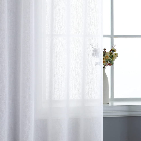 White Sheer Curtains 96 Inch Length for Living Room Extra Long Linen Wave Textured Soft Touch Rod Pocket Window Drapes 52x96 inches Long for Bedroom Closet Thick Opaque Faux Cotton Drapes