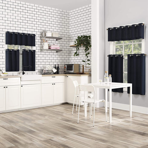 No. 918 Montego Grommet Textured Kitchen Curtain Tier Pair, 56" x 36", Navy Blue