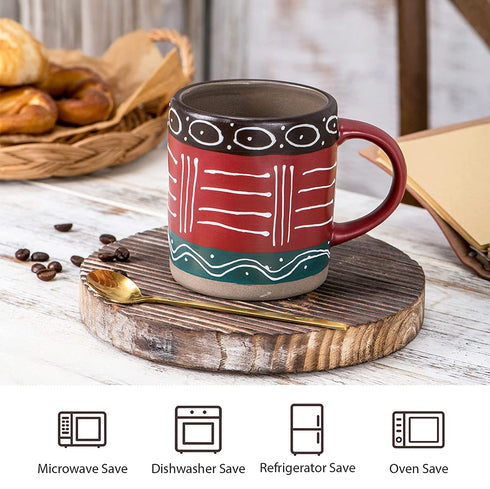 YouPeng Ancient Mayan Style Coffee Mug Set of 2, Ceramic Coffee Cups, 16oz Large Coffee Mugs, Novelty Coffee Mugs for Gift, Women, Parents, Office