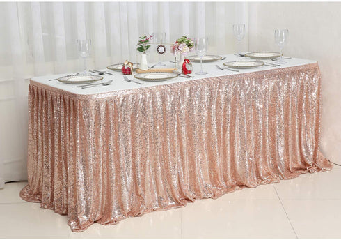 PartyDelight 6ft Rose Gold Sequin Table Skirt for Round/Rectangle/Square Table for Birthday Party Wedding Christmas.