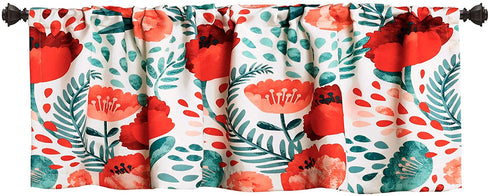 Lush Decor Valance, 18" x 52", Multi Poppy Garden Curtains Room Darkening Window Panel Set for Living, Dining, Bedroom, 18 in L