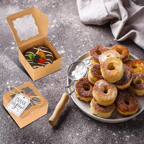 KPOSIYA 60 Pcs Brown Bakery Boxes with Window Individual Cupcake Boxes 4x4x2.5 Inches Cookie Boxes Kraft Paper Brown Gift Box for Pastries, Cookies, Pie, Donuts, Macaroon (60, Brown)