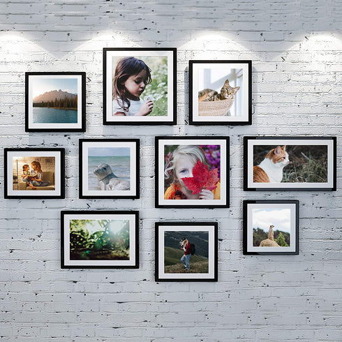 upsimples 9x12 Picture Frame Set of 5,Display Pictures 6x8 with Mat or 9x12 Without Mat,Wall Gallery Photo Frames,Black