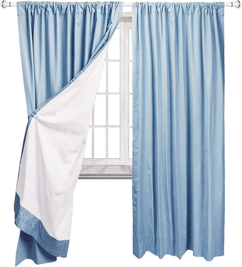 Amazon Basics Room Darkening Blackout Window Curtains with Tie Backs Set - 52 x 63-Inch, Light Blue, 2 Panels