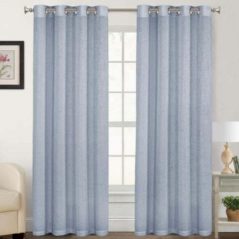 Natural Linen Blended Curtains Window Treatments Panels for Living Room Grommet Top Light Filtering Drapes Privacy Added Linen Textured Curtains, 2 Panels (Stone Blue, 52" W x 84" L)