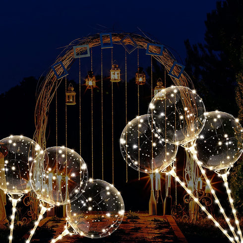 6 Sets Warm LED Light Up BoBo Balloons, 24 Inch Transparent Balloons with 10 Feet LED Warm String Lights, 9 Clear Bobo Balloons and 3 Levels Flashing LED String Lights for Christmas Wedding Party