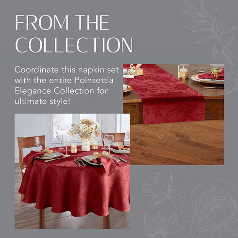 Elrene Home Fashions Poinsettia Elegance Jacquard Holiday Napkins (Set of 4), 17" x 17", Red 4 Count