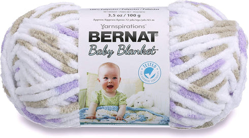 Bernat Baby Blanket Yarn, 3.5 oz, Gauge 6 Super Bulky, Little Lilac Dove Print