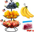 Fruit Basket for Kitchen-Countertop Detachable Vegetables-Storage - Homlab 3-Tier Fruit Bowl for Counter Fruit Holder Metal Banana Holder Organizer with Banana Hanger & Reusable Storage Bag(Black)