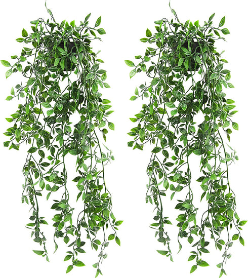 AUSTOR 2 Packs Artificial Hanging Plants with Pot Fake Plants Hanging Vines Shelf Plants Artificial Decor Potted Plants for Home Indoor Outdoor Office