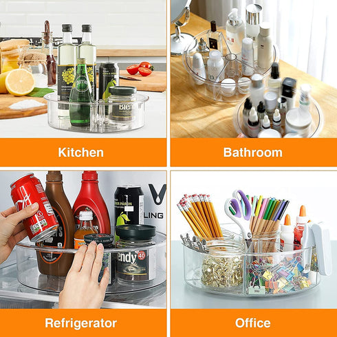 Lazy Susan Turntable Organizer, 12''&9'' 2 Pack Round Plastic Clear Storage Container with Removable Dividers for Kitchen, Cabinet, Pantry, Fridge- Spinning Organizer for Spices, Condiments