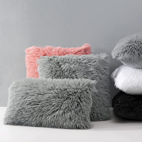 HBlife Pack of 2 Decorative Faux Fur Throw Pillow Covers Super Soft Luxury Cushion Pillowcase Fluffy Fuzzy Pillow Case for Bed Sofa Chair, 12X20 Inch Grey