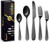 SoulFox Matte Black Silverware Set,20-Piece Flatware Cutlery Set in Ergonomic Design Size and Weight, Stainless Steel Flatware Set for 4.Used for Home and Restaurant, Dishwasher Safe(Black)