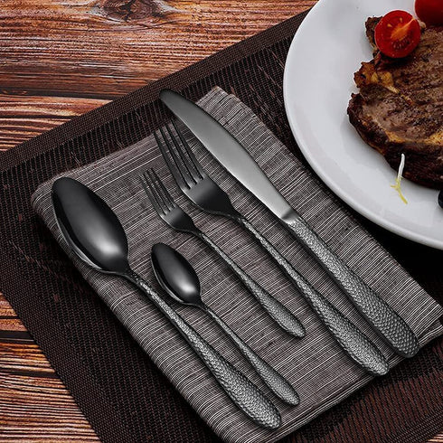 SoulFox Matte Black Silverware Set,20-Piece Flatware Cutlery Set in Ergonomic Design Size and Weight, Stainless Steel Flatware Set for 4.Used for Home and Restaurant, Dishwasher Safe(Black)