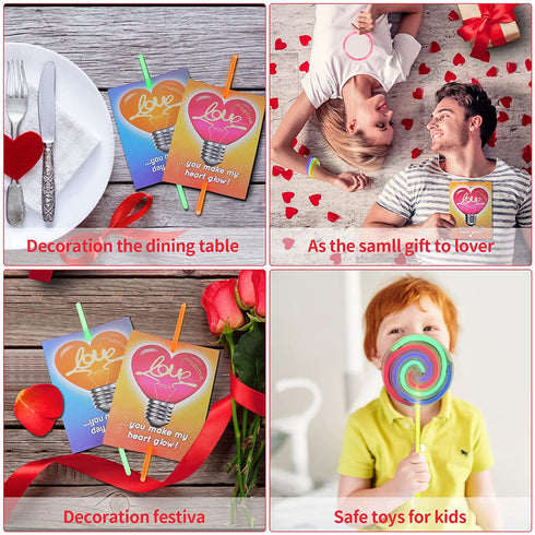 48PACK Valentines Day Gift Cards with 48 Glow Sticks for Kids, Glow in The Dark for Valentines Party Favors, Valentines Greeting Cards, Valentine Classroom Exchange Cards for Boys Girls.