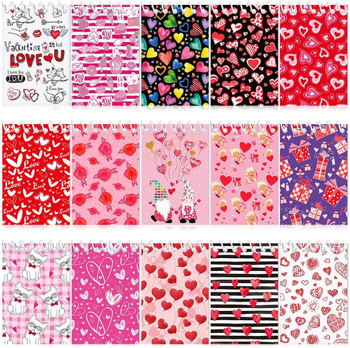 15 Pieces Mini Valentine Day Notepads Sets with 15 Designs Valentines Day Spiral Pad Notebooks Party Favors for Kids Girls Boys Toddler School Supplies