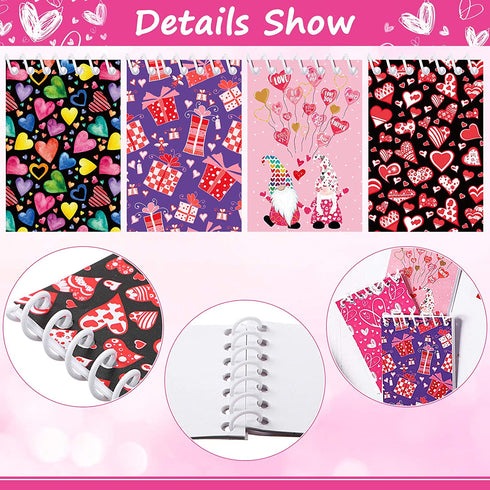 15 Pieces Mini Valentine Day Notepads Sets with 15 Designs Valentines Day Spiral Pad Notebooks Party Favors for Kids Girls Boys Toddler School Supplies