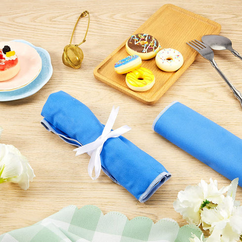Silver Storage Bags Anti Tarnish Silver Protector Bags Blue Holder for Silverware Flatware Storage Organizer Silver Storage Cloth Place Setting Roll with White Ribbon for Teaspoon Utensils?4 Pieces?
