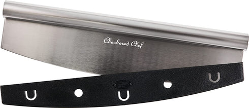 Checkered Chef Pizza Cutter - Sharp Stainless Steel Rocker Knife w/ Plastic Blade Sheath - Dishwasher Safe - 14 Inch
