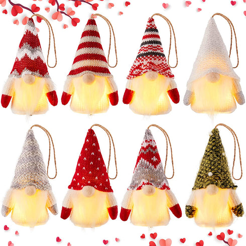 Valentine's Day Gnomes Decorations, 8 Packs Handmade Swedish Gnome with Lights, Battery Operated Hanging Ornaments for Tree, Table Ornament for Valentine's Day Table Ornaments, Valentine's Present