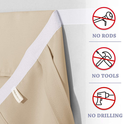 RYB HOME Door Curtains Blackout - Self Stick Tie Up Shades Tricia Door Window Curtain Blinds Light Block Insulating Sidelight Curtains, W 26 x L 69 inches, 1 Panel, Biscotti Beige