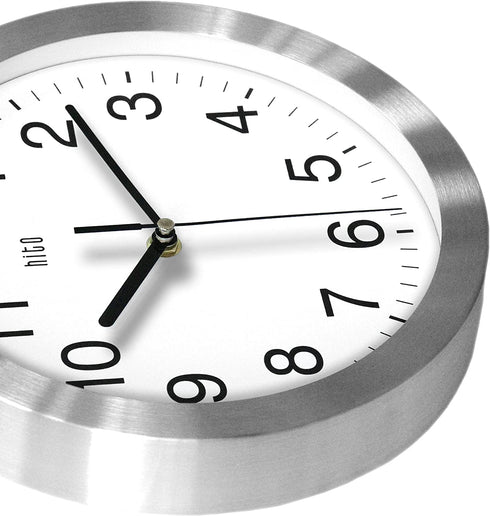 hito Modern Silent Wall Clock Non Ticking 10 inch Sweep Movement Aluminum Frame Glass Cover, Decorative for Kitchen, Living Room, Bedroom, Bathroom, Bedroom, Office