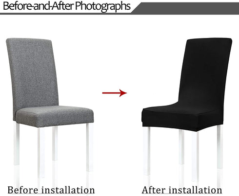 Obstal Black Stretch Spandex Dining Room Chair Covers Set of 4 Universal Removable Washable Chair Seat Slipcovers Protector for Kitchen, Ceremony, Wedding, Banquet, Hotel and Party